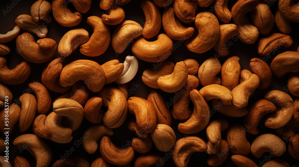 Cashew nuts background. Healthy snack concept. Organic cashew. Generative AI