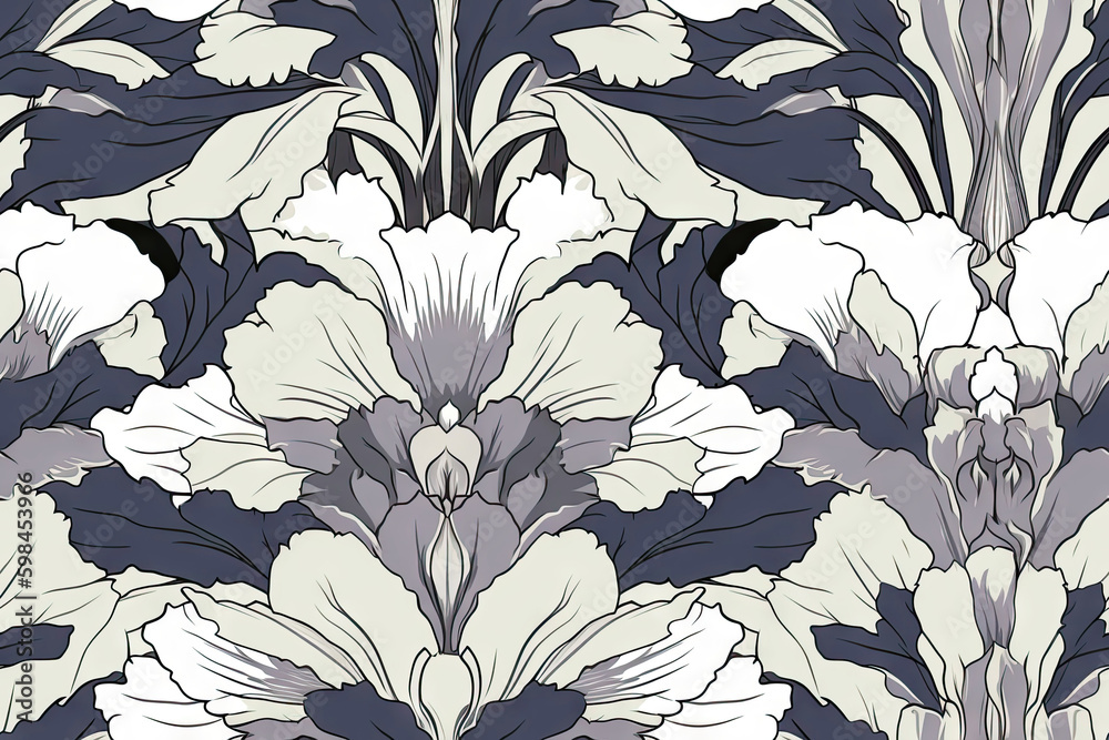 Iris flower seamless pattern. Floral seamless background. Generative AI