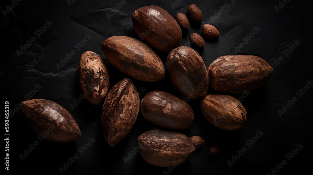 Dried Kola Nuts on dark background. Food backdrop. Generative AI