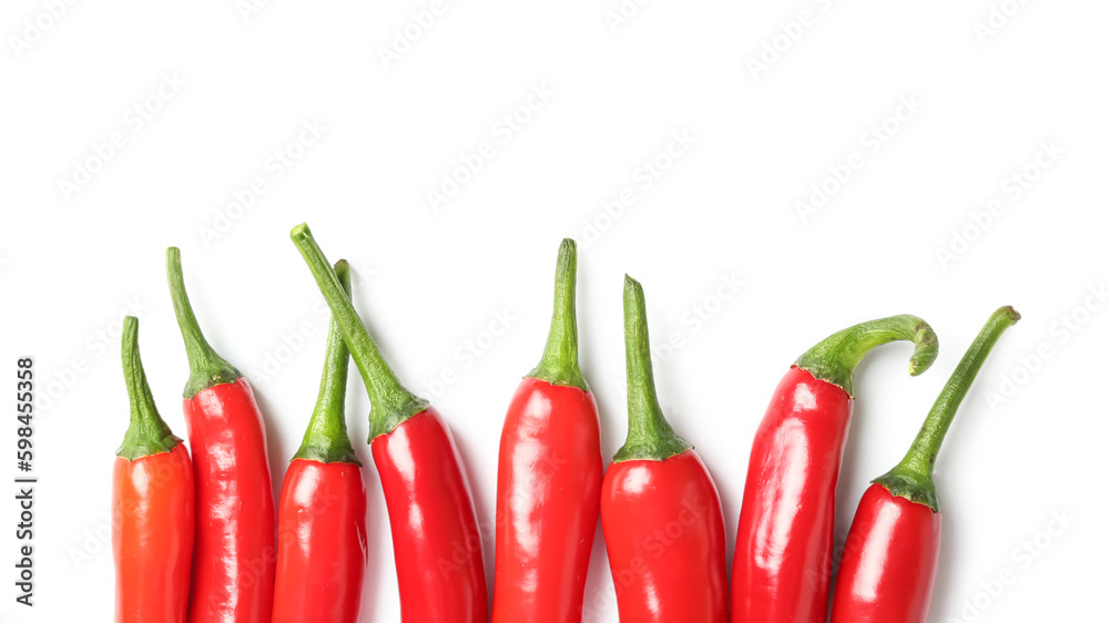 Fresh hot chili peppers isolated on white background