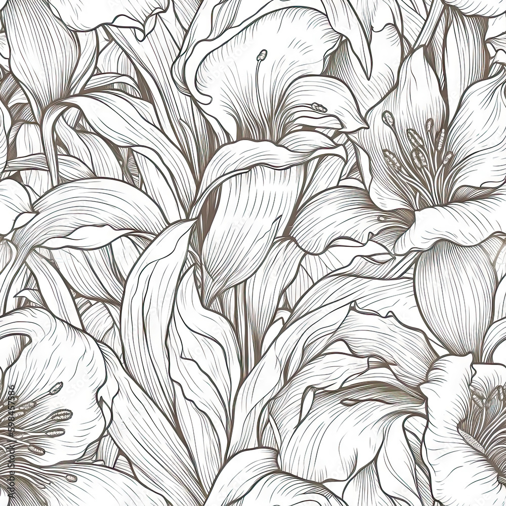 Lily flower seamless pattern. Floral seamless background. Generative AI