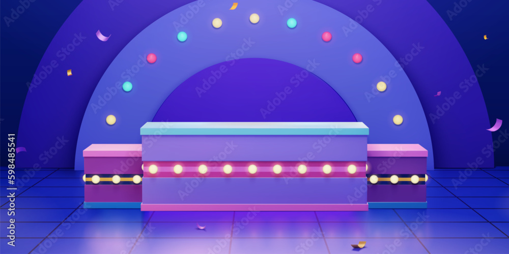 Purple podium with arc background