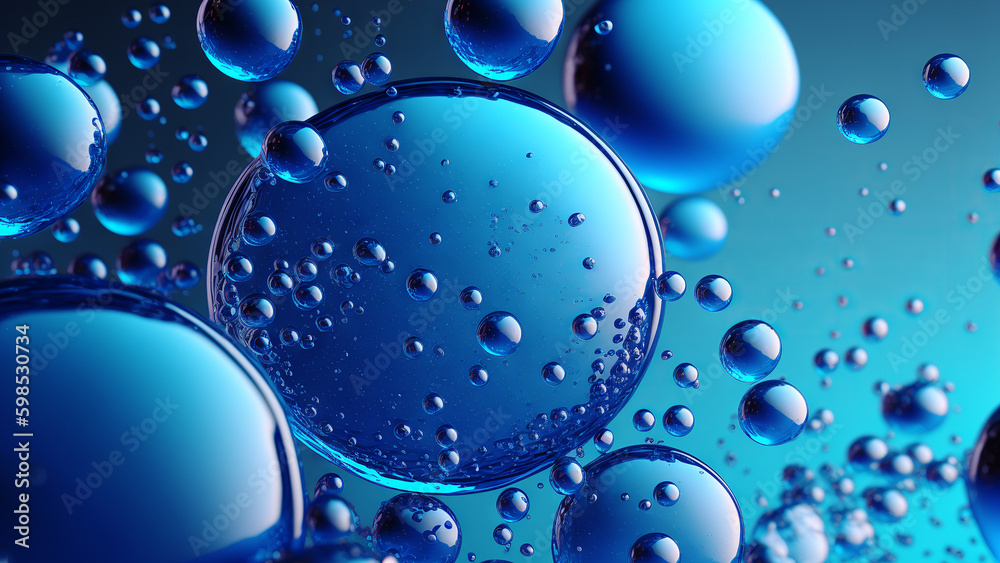 Bubbles blue background. Surreal wallpaper with curvy organics circle shapes. Generative ai