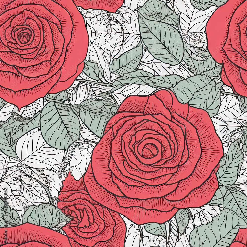 Rose flower seamless pattern. Floral seamless background. Generative AI