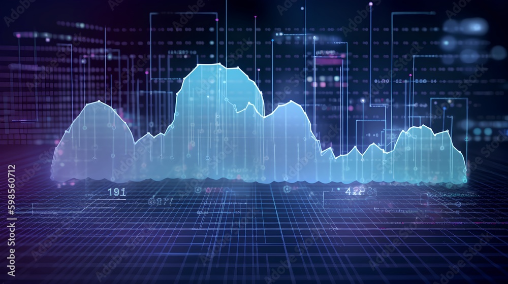 Cloud analytics concept visualized by abstract, glowing data lines on a dark digital background, ill