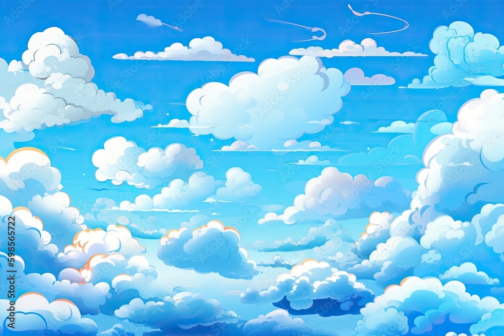 serene blue sky with fluffy white clouds. Generative AI Generative AI