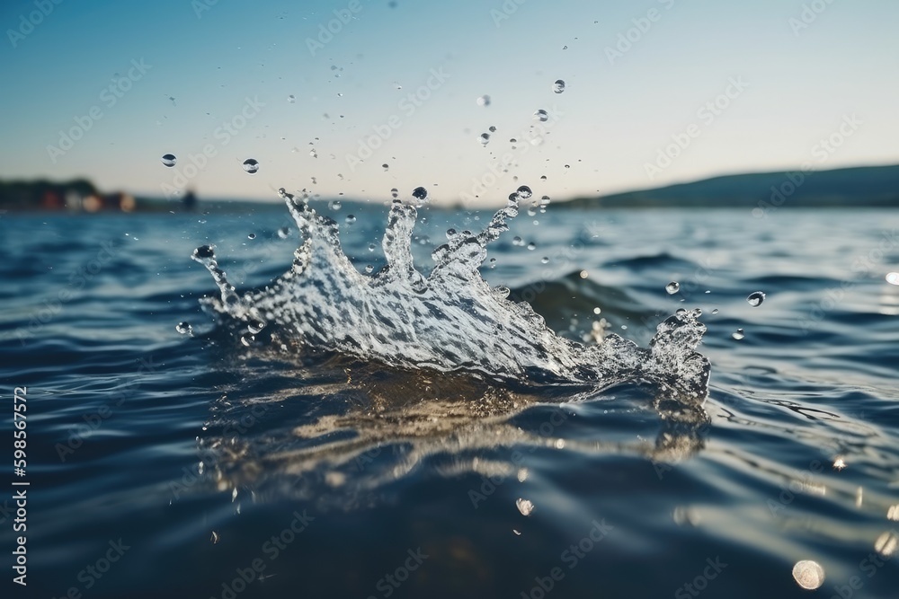 water droplet creating a ripple on the surface of a still body of water. Generative AI Generative AI