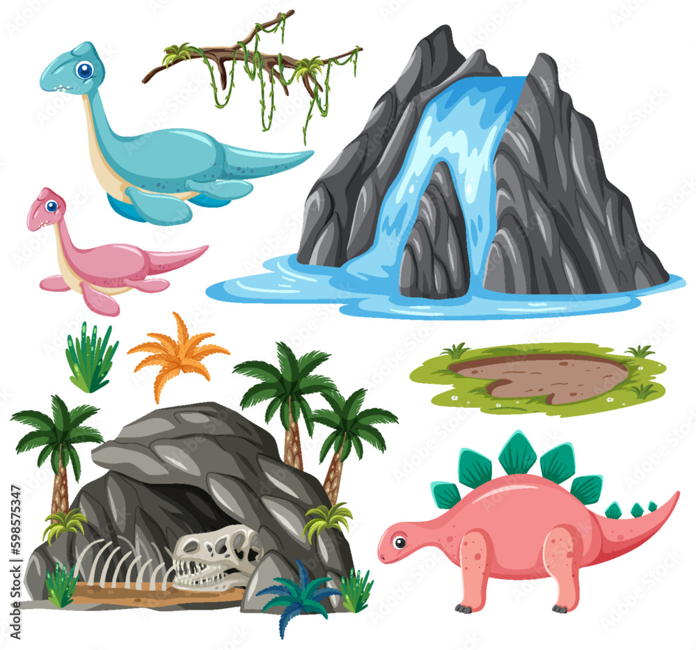 Dinosaurs and Natural Elements Vector Collection