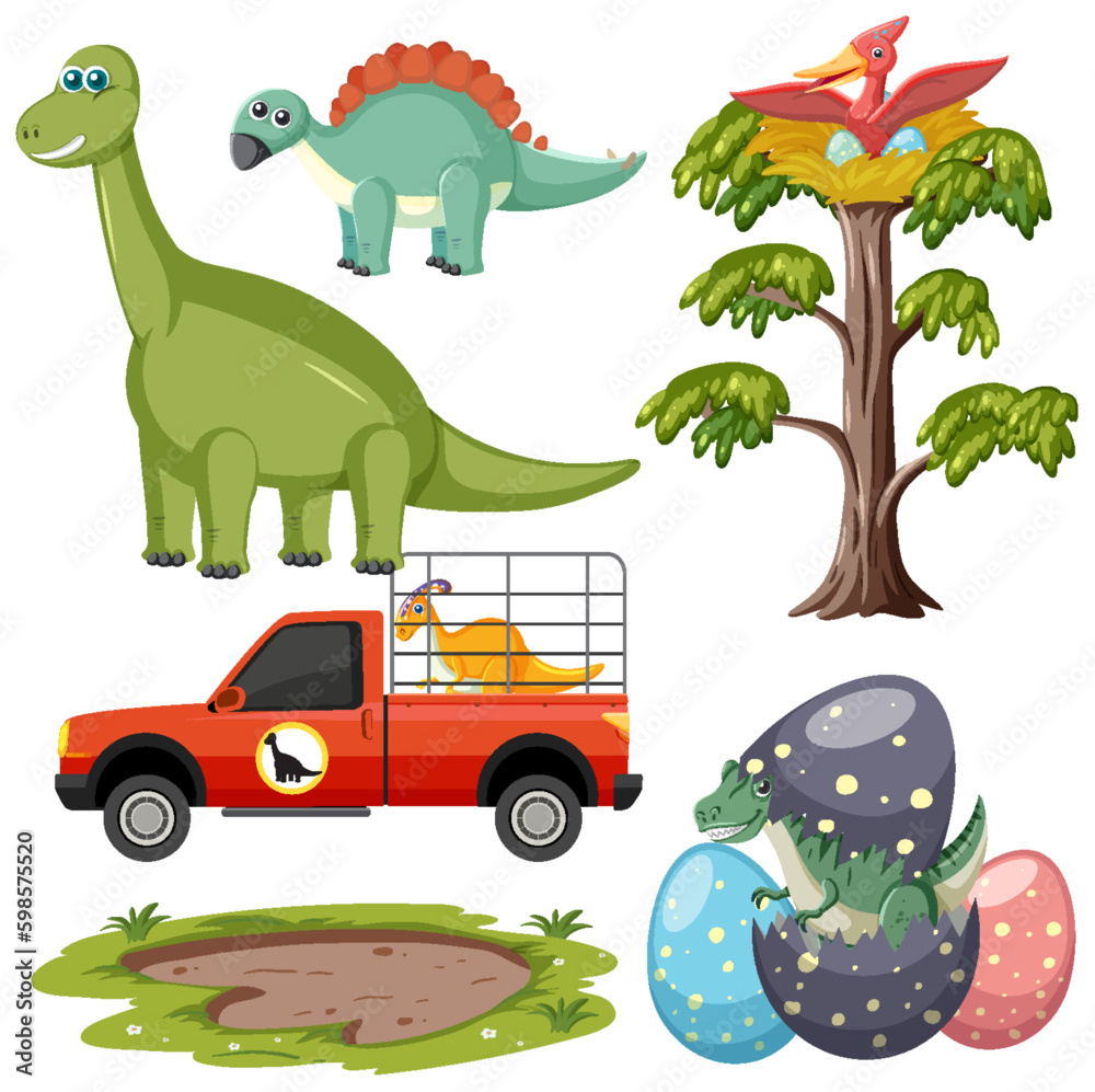 Dinosaurs and Natural Elements Vector Collection