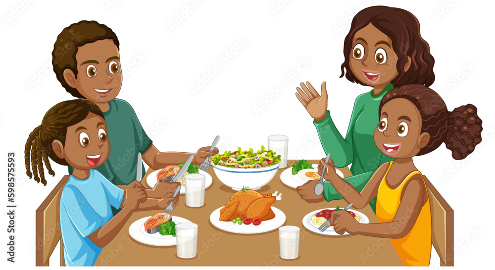 African American family having a meal together at the table