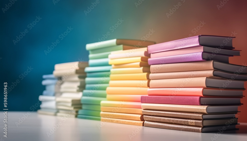 A colorful stack of textbooks on a table generated by AI