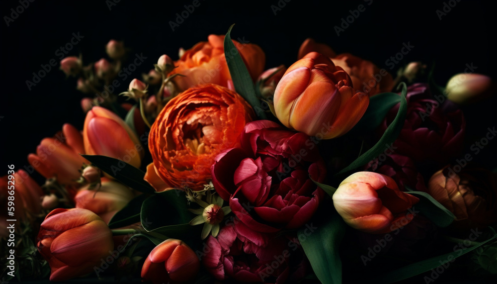 Vibrant tulip bouquet, a gift of love generated by AI