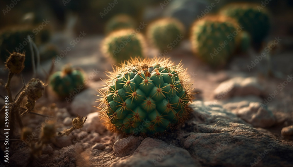 Sharp thorns on succulent plant in arid climate generated by AI