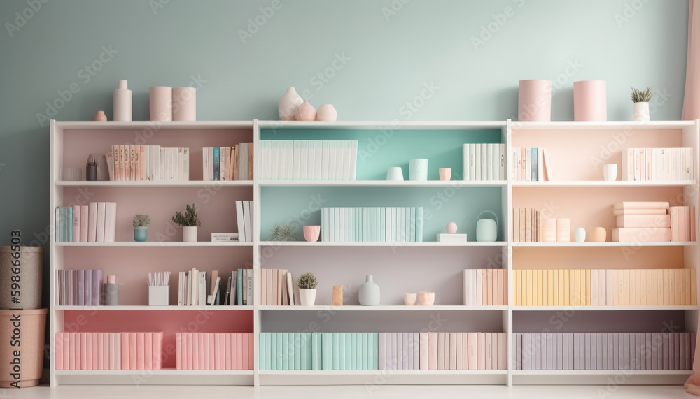 Modern bookshelf decoration with clean and sparse space generated by AI