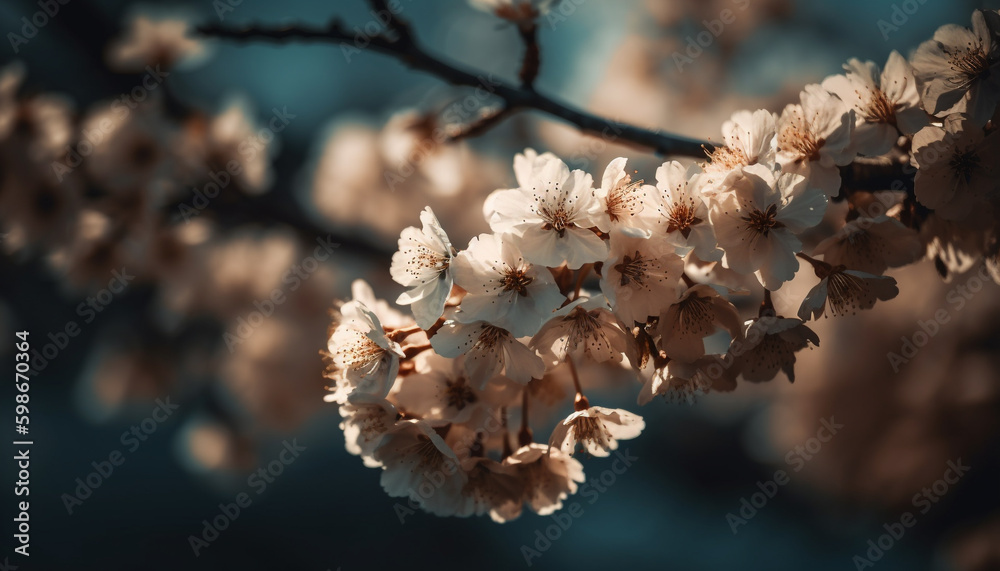 Vibrant cherry blossom, soft petals in sunlight generated by AI