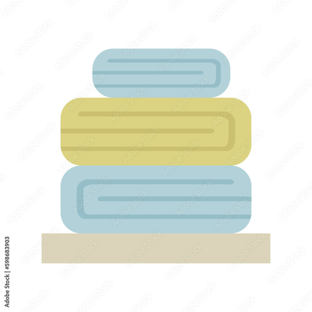 Folded bath towels on white background