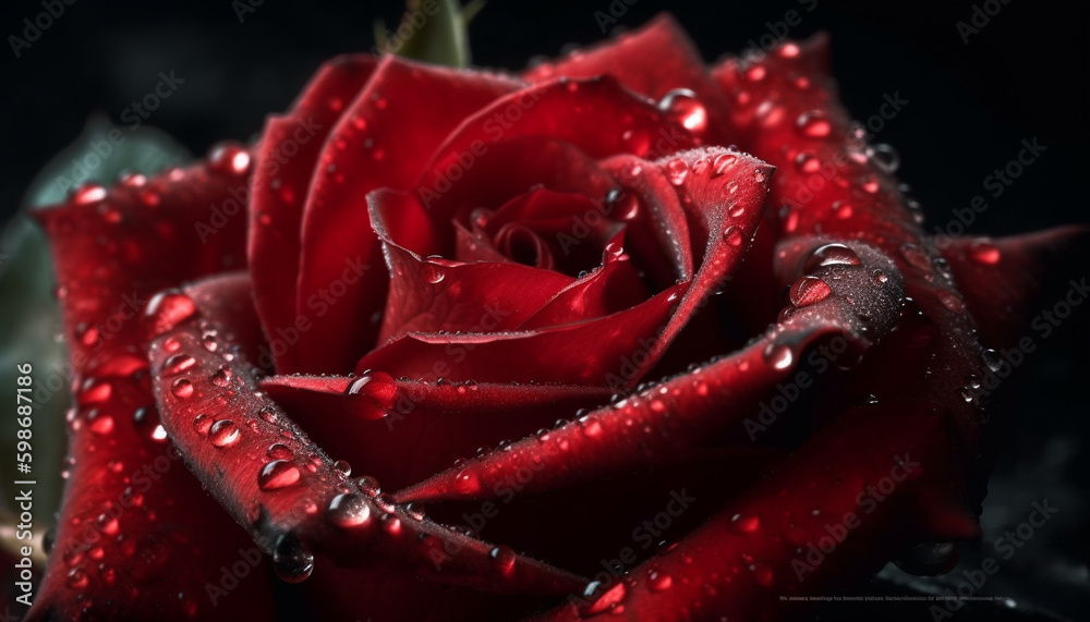 Fresh dew drops on fragile flower petals generated by AI