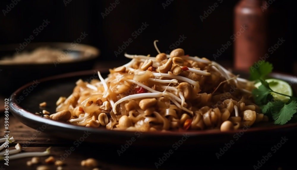 Freshly cooked healthy meal on rustic wooden table generated by AI