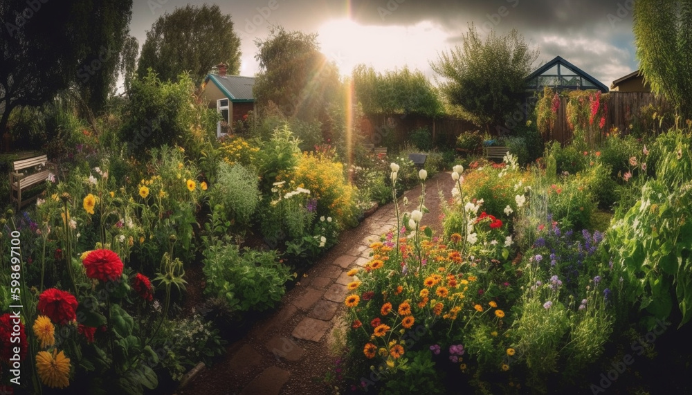 Sunset sunlight on daisy, nature beauty blossoms generated by AI