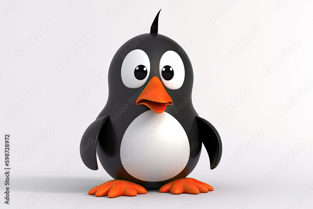 black and white penguin with an orange beak standing on ice. Generative AI Generative AI