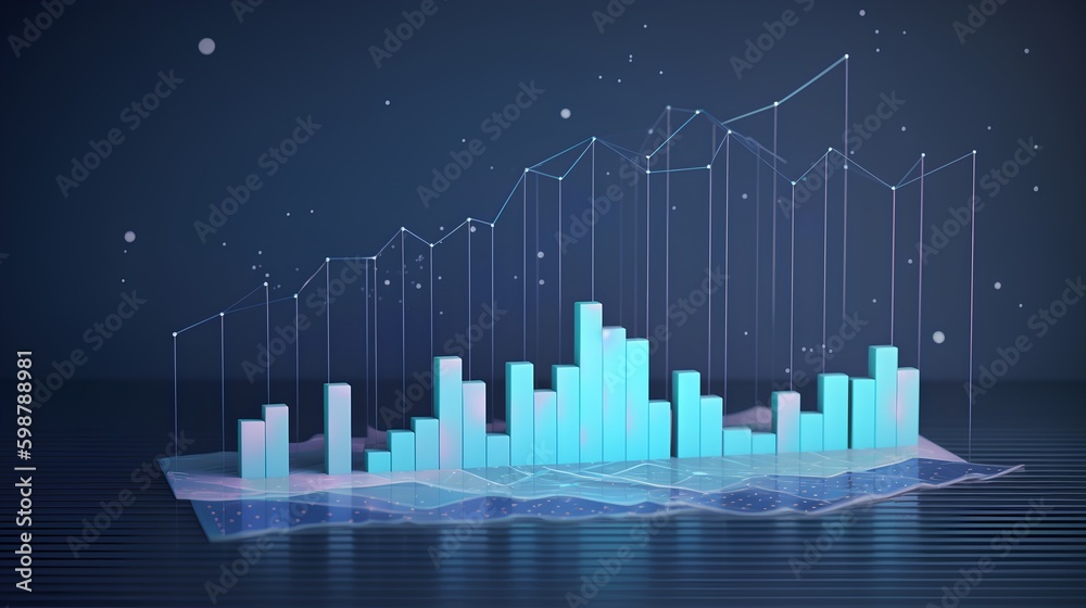 Cloud analytics concept visualized by abstract data bars and charts on a dark digital background, il