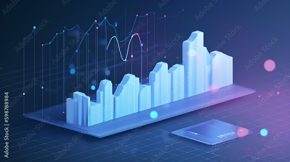 Cloud analytics concept visualized by abstract data bars and charts on a dark digital background, il