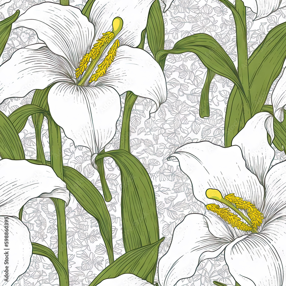 Lily flower seamless pattern. Floral seamless background. Generative AI