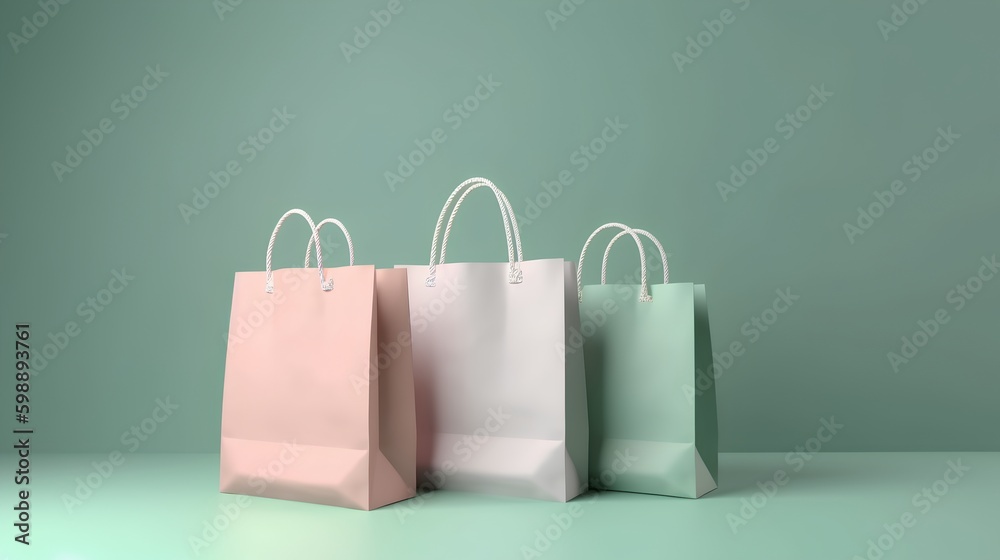 Shopping concept featuring shopping bags in soft, dusted pastel colors, evoking a sense of style, el