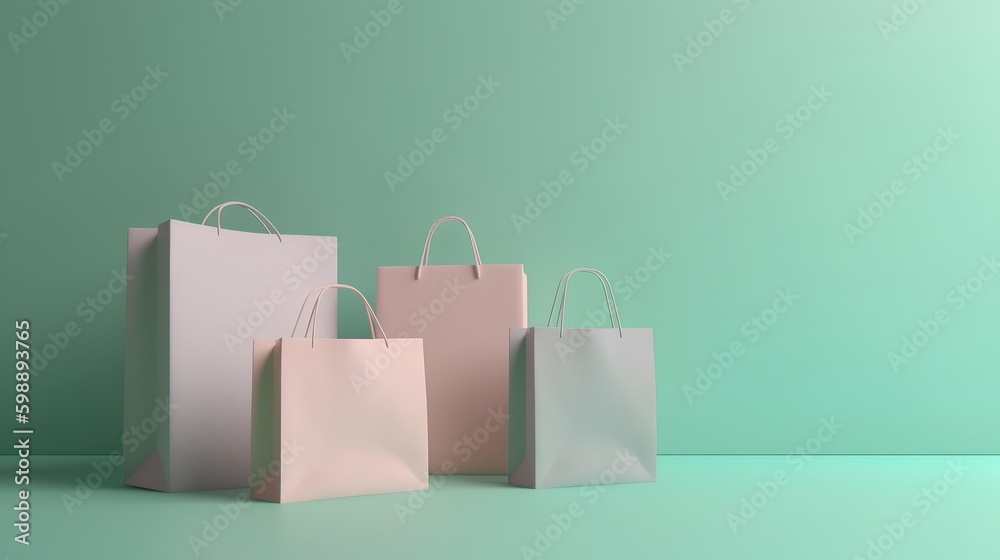 Shopping concept featuring shopping bags in soft, dusted pastel colors, evoking a sense of style, el