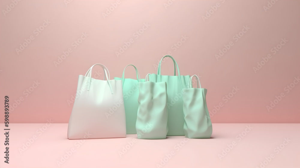 Shopping concept featuring shopping bags in soft, dusted pastel colors, evoking a sense of style, el