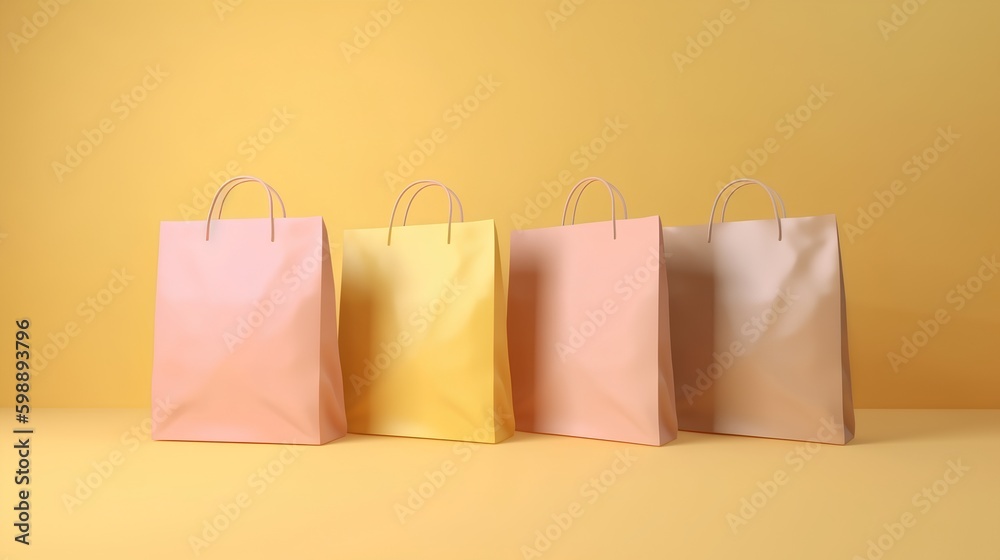 Shopping concept featuring shopping bags in soft, dusted pastel colors, evoking a sense of style, el