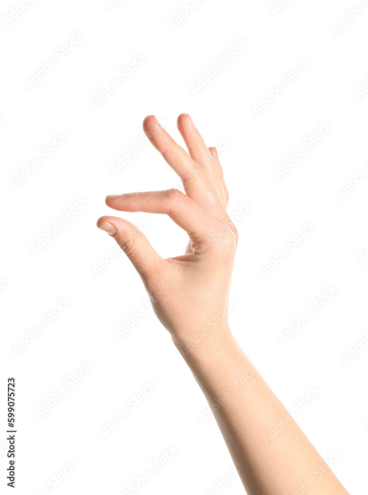 Woman holding sun on white background