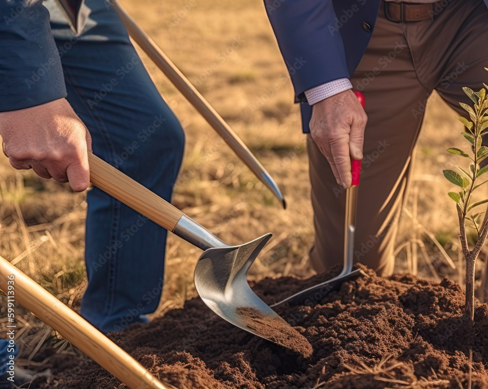 Two men planting a tree concept of world environment day planting forest, nature, and ecology A youn