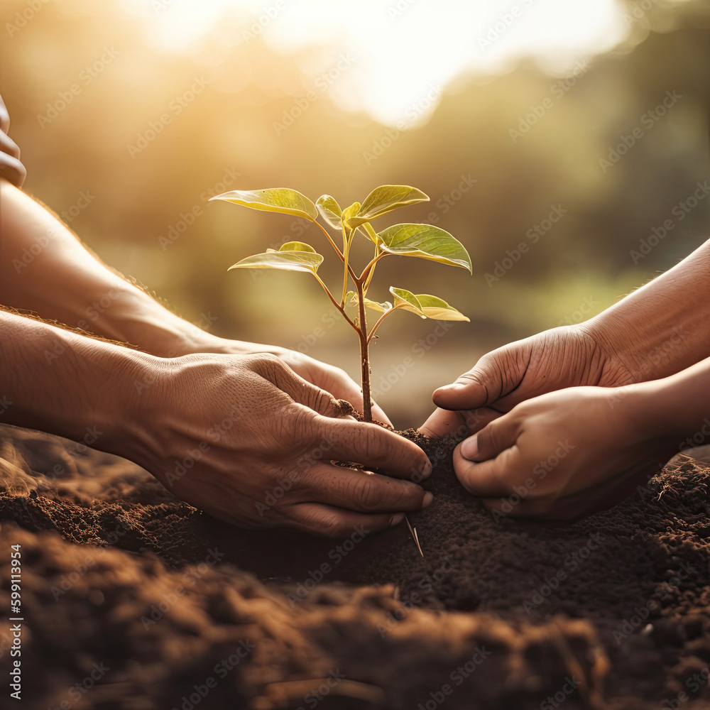 Two men planting a tree concept of world environment day planting forest, nature, and ecology A youn