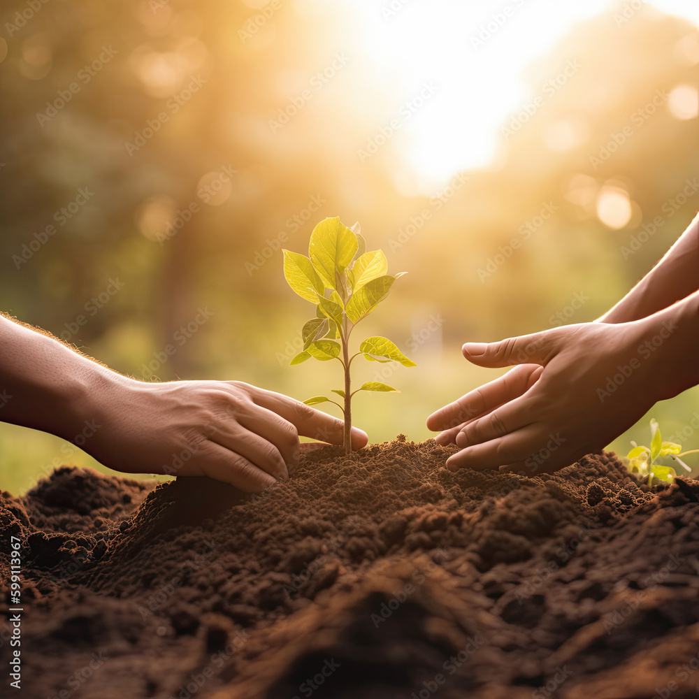 Two men planting a tree concept of world environment day planting forest, nature, and ecology A youn