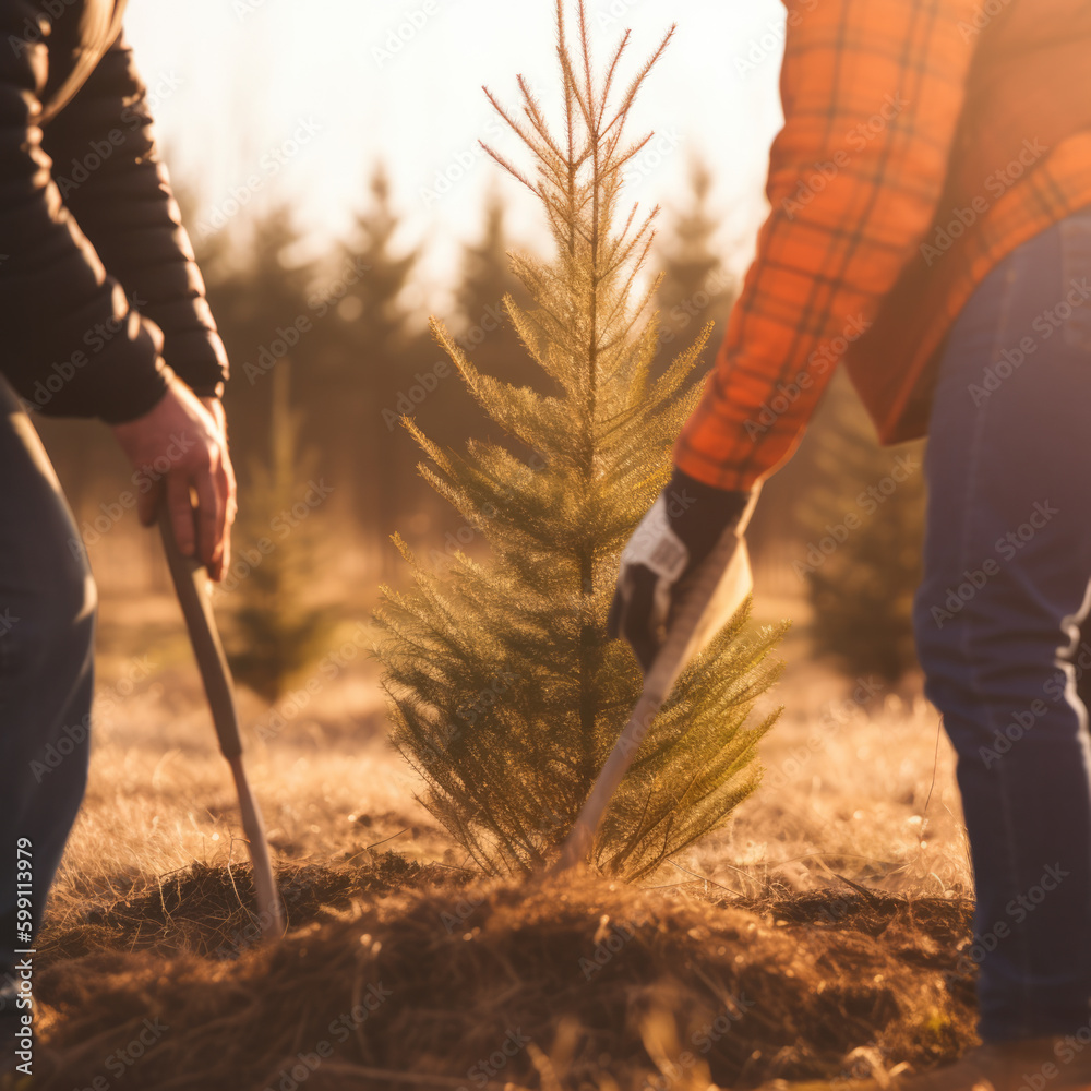 Two men planting a tree concept of world environment day planting forest, nature, and ecology A youn