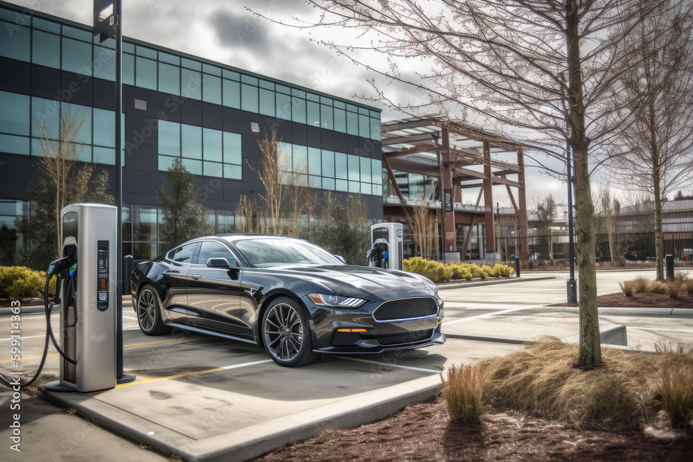 Close-up photo of an electric vehicle charging station