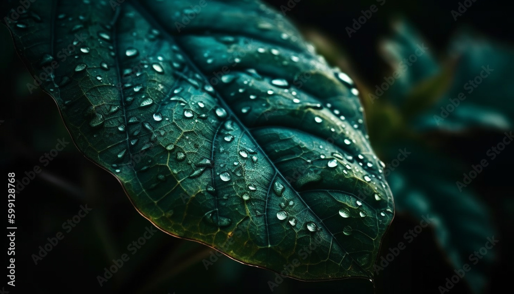 Fresh green leaf with dew drop reflection generated by AI