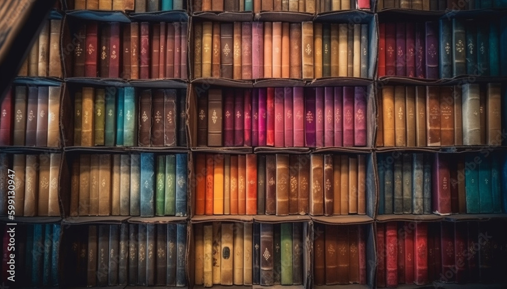 A large collection of old books in rows generated by AI