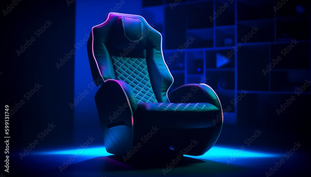 Glowing purple chair in futuristic car interior generated by AI