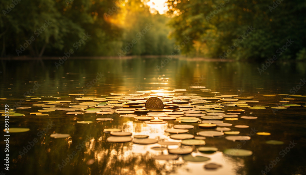 Tranquil scene of lotus water lilies harmony generated by AI