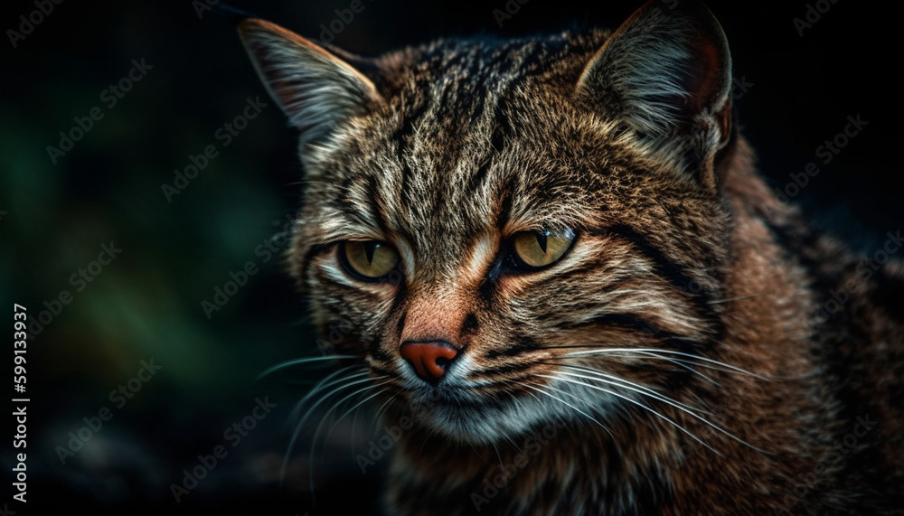 Fluffy kitten staring, close up beauty in nature generated by AI