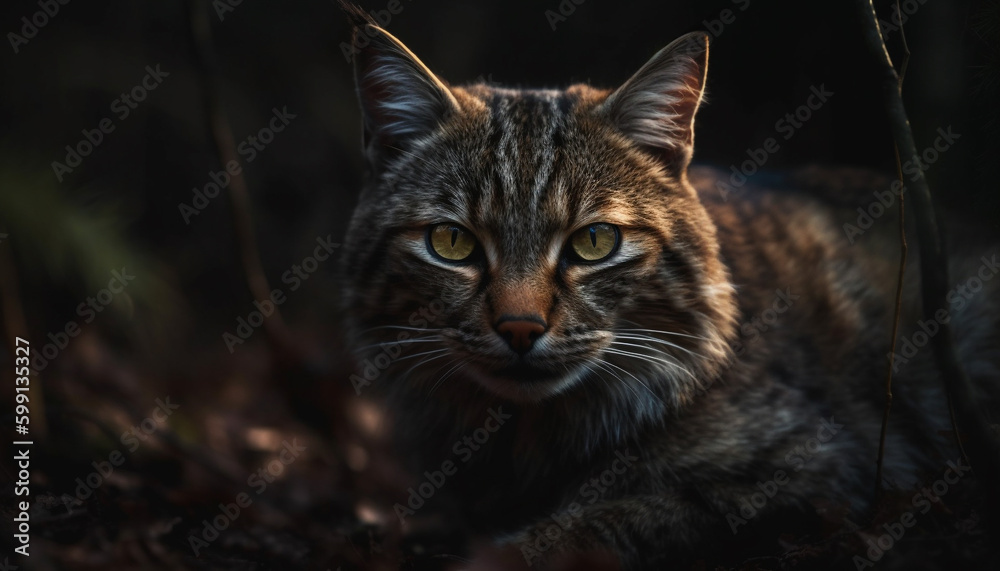 Cute kitten staring, whiskers and fur fluffy generated by AI