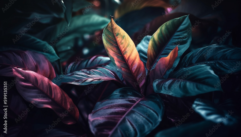 Vibrant tropical rainforest wallpaper with purple blossoms generated by AI