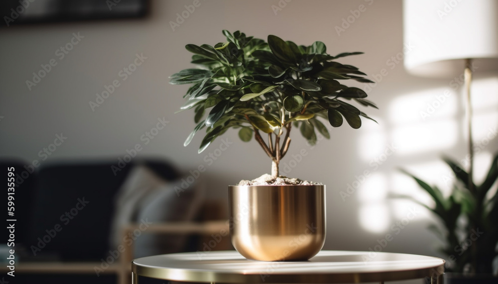 Fresh flower pot on modern table indoors generated by AI