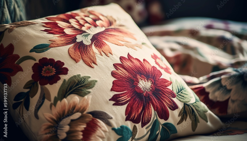 Elegant floral pattern on comfortable modern bedding generated by AI