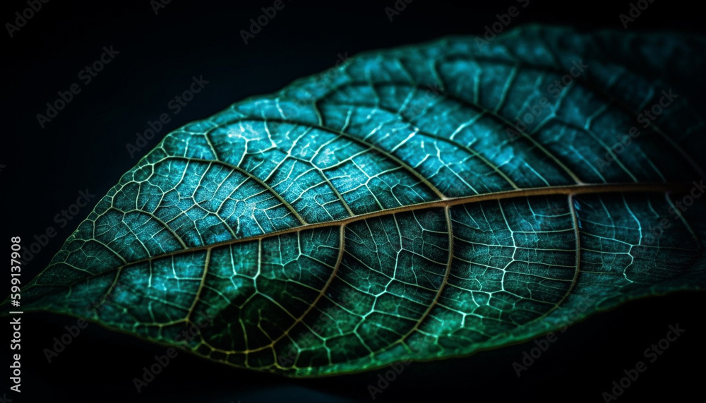 Leaf vein magnified, vibrant colors, abstract pattern generated by AI