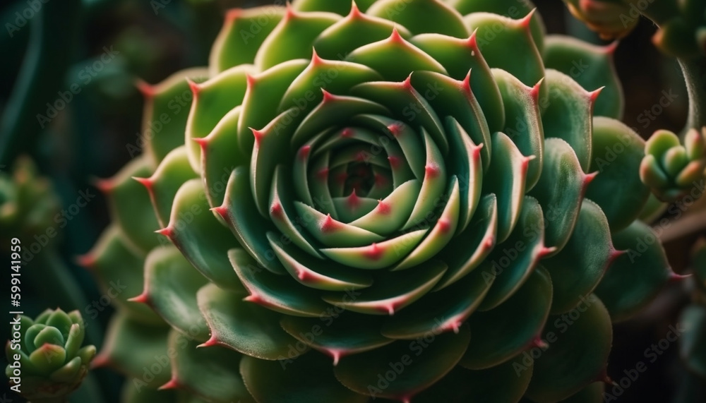 Fresh green succulent leaf, sharp thorn pattern generated by AI