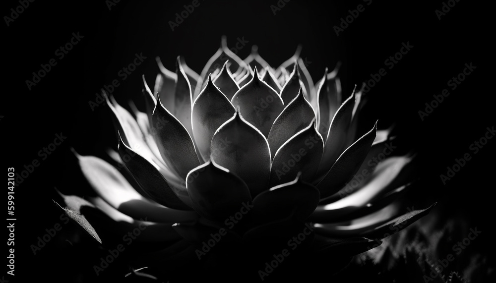 Abstract black and white fractal flower design generated by AI