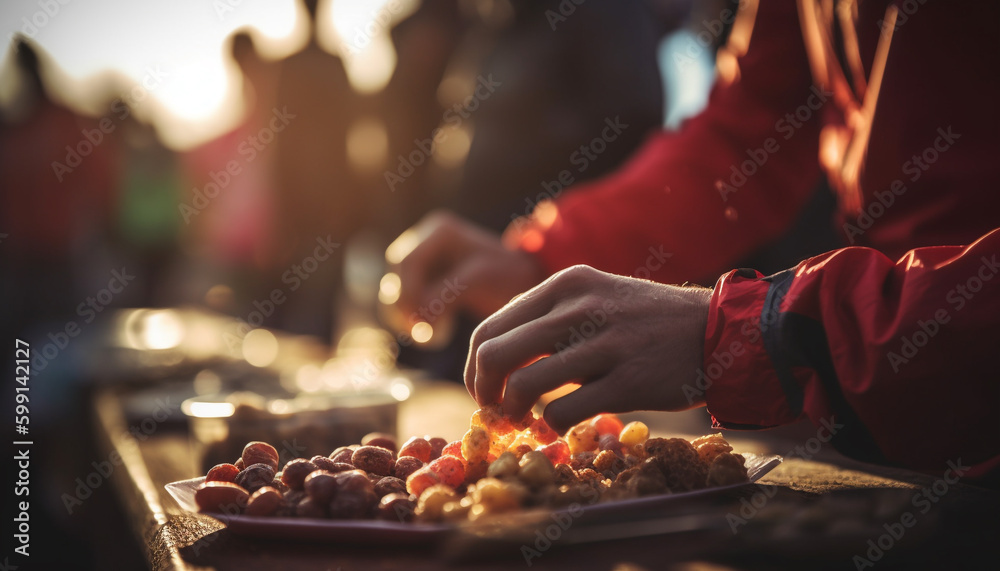 Young adults preparing homemade dessert indoors for celebration generated by AI